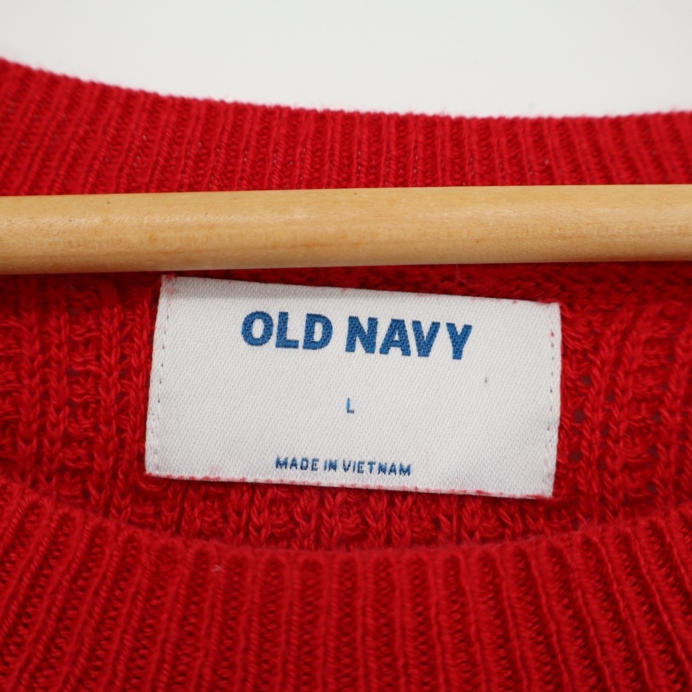 Old Navy Sweater Womens Large Red Knit Stretch Long Sleeve Crew Neck Pullover - Picture 3 of 6